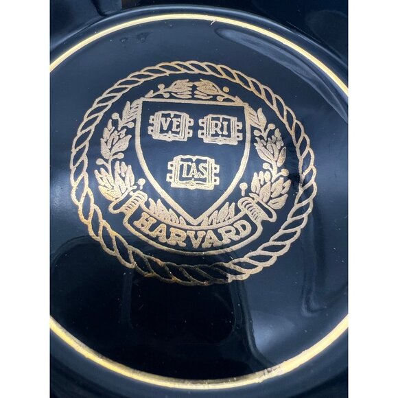 Vintage W.C. Bunting Co Harvard Veritas Black & Gold Ceramic Ashtray 4.5" × 6" - Picture 3 of 5